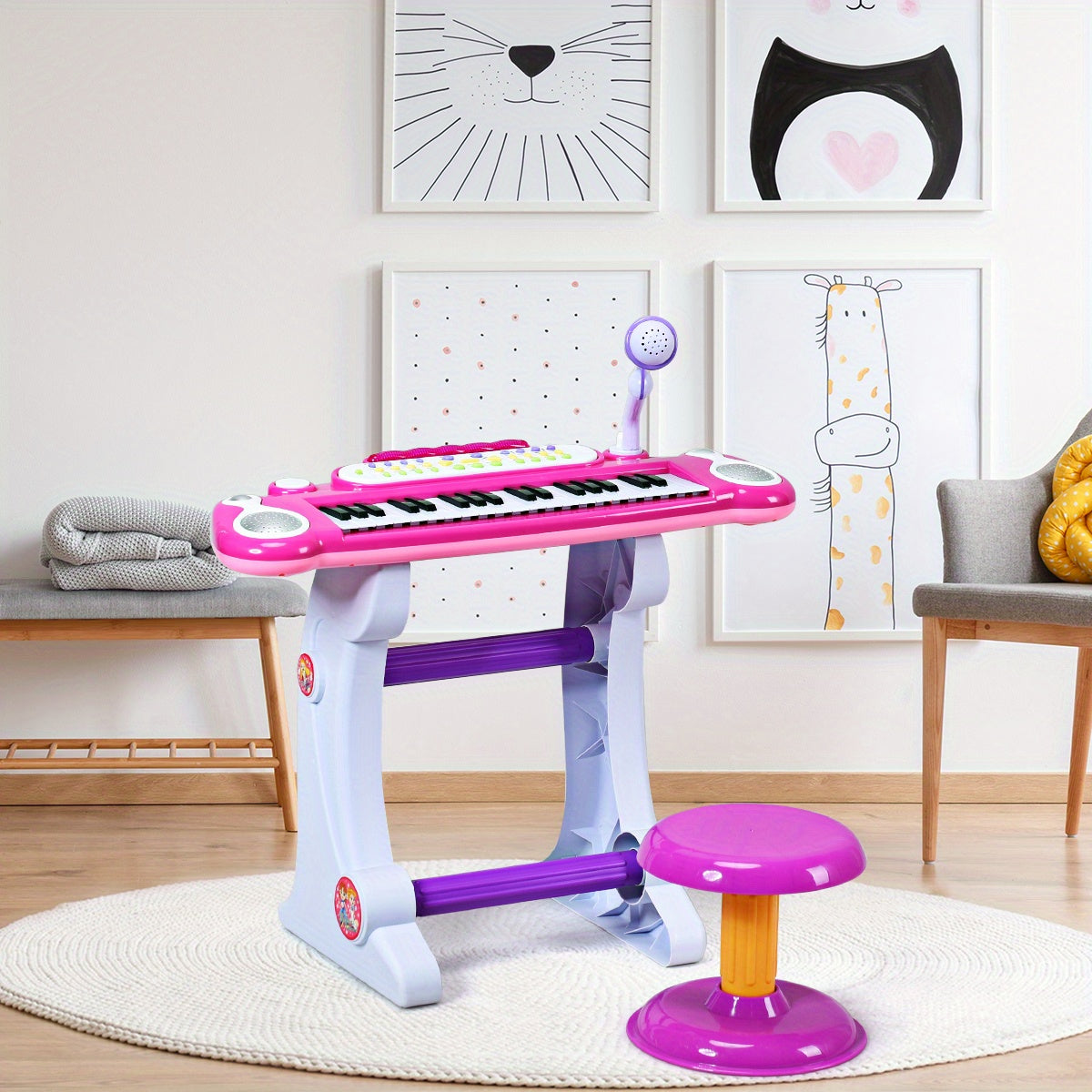 Pink LIFEZEAL 37Key Kids Keyboard with Stool  Mic Provain Shop