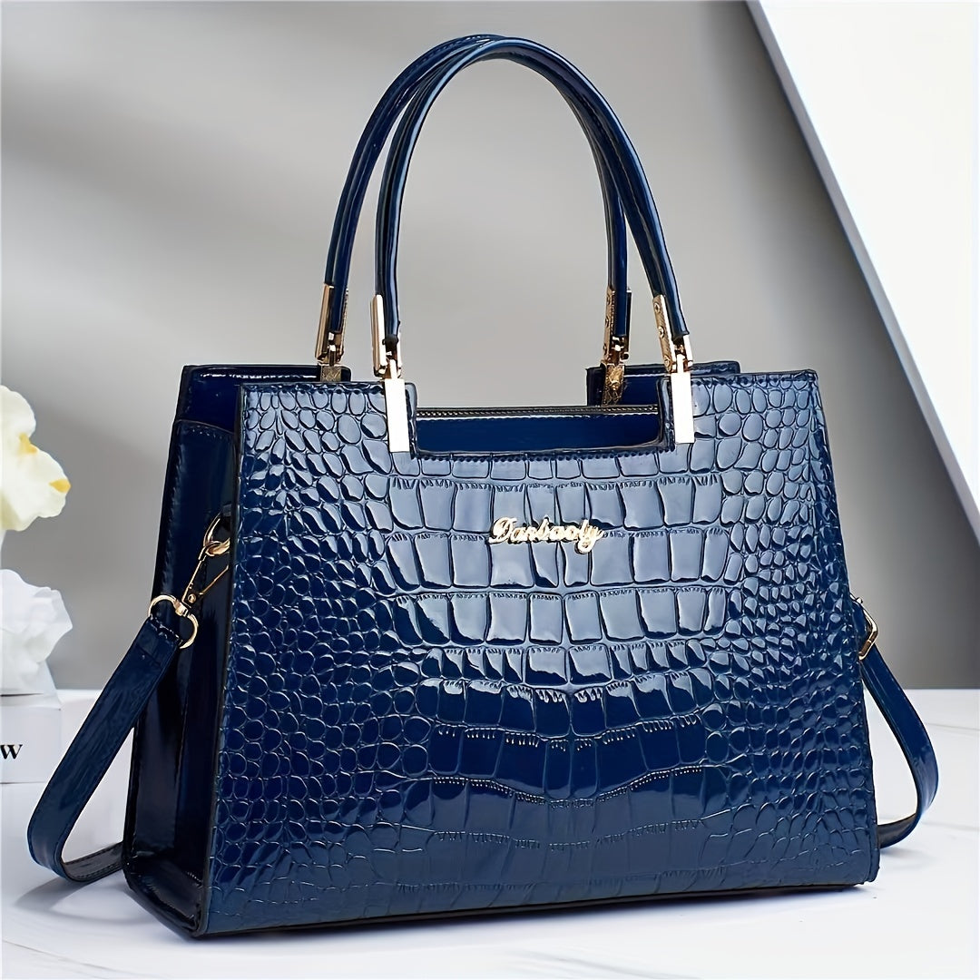 Elegant SolidColor Womens Handbag with Crocodile Pattern Provain Shop