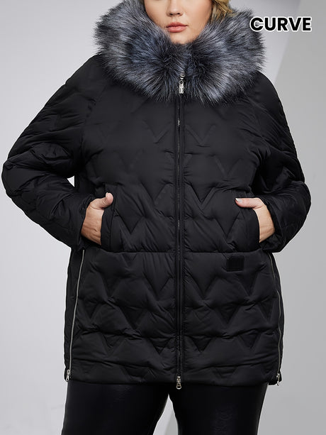 Chic Plus Size Quilted Down Jacket with Faux Fur Collar Provain Shop