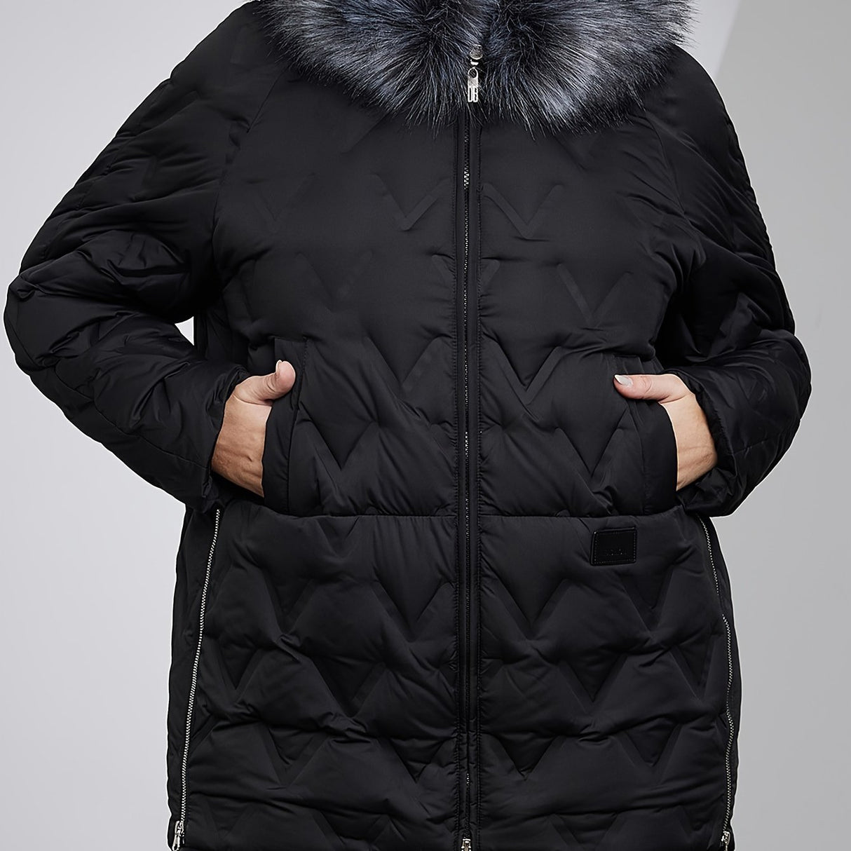 Chic Plus Size Quilted Down Jacket with Faux Fur Collar Provain Shop
