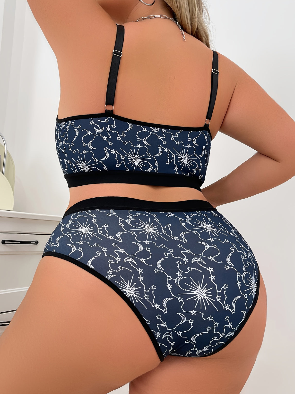 Womens Plus Size Moon Print Lace Lingerie Set Provain Shop