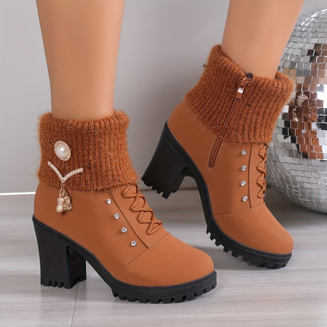 Chic Womens Knit Ankle Boots with Pearl Accents Provain Shop
