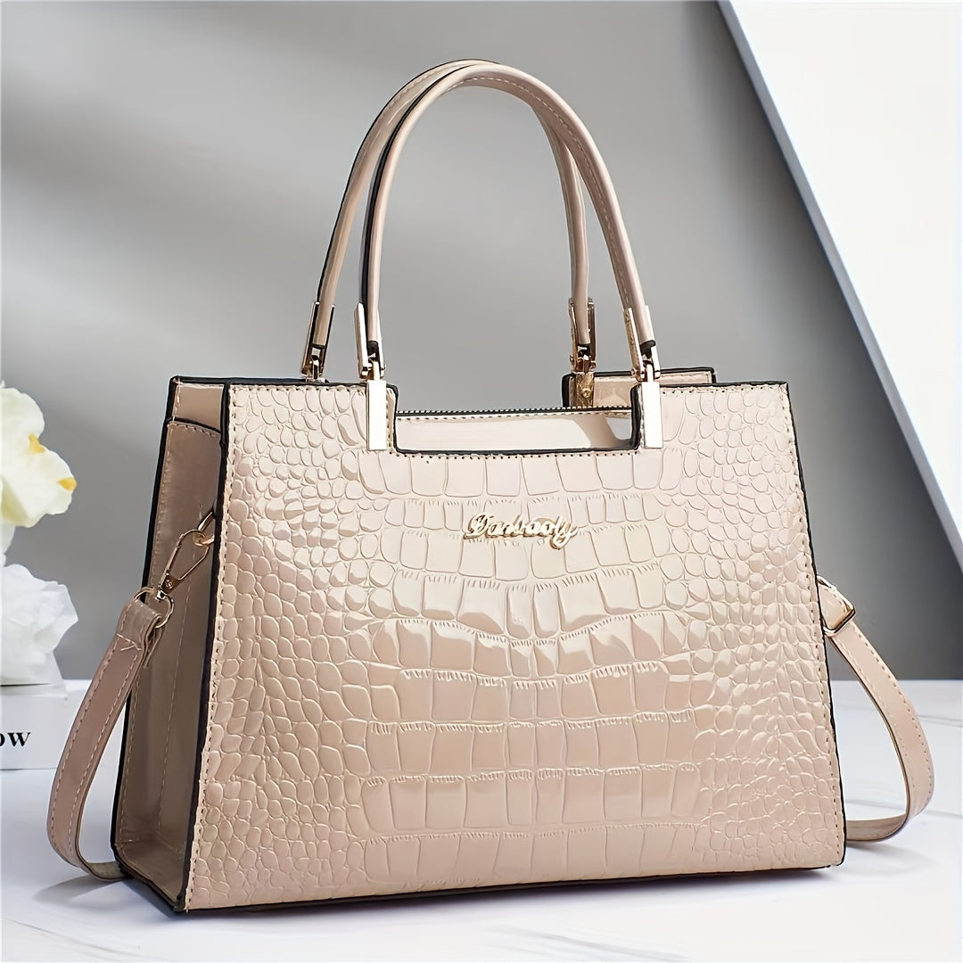 Elegant SolidColor Womens Handbag with Crocodile Pattern Provain Shop