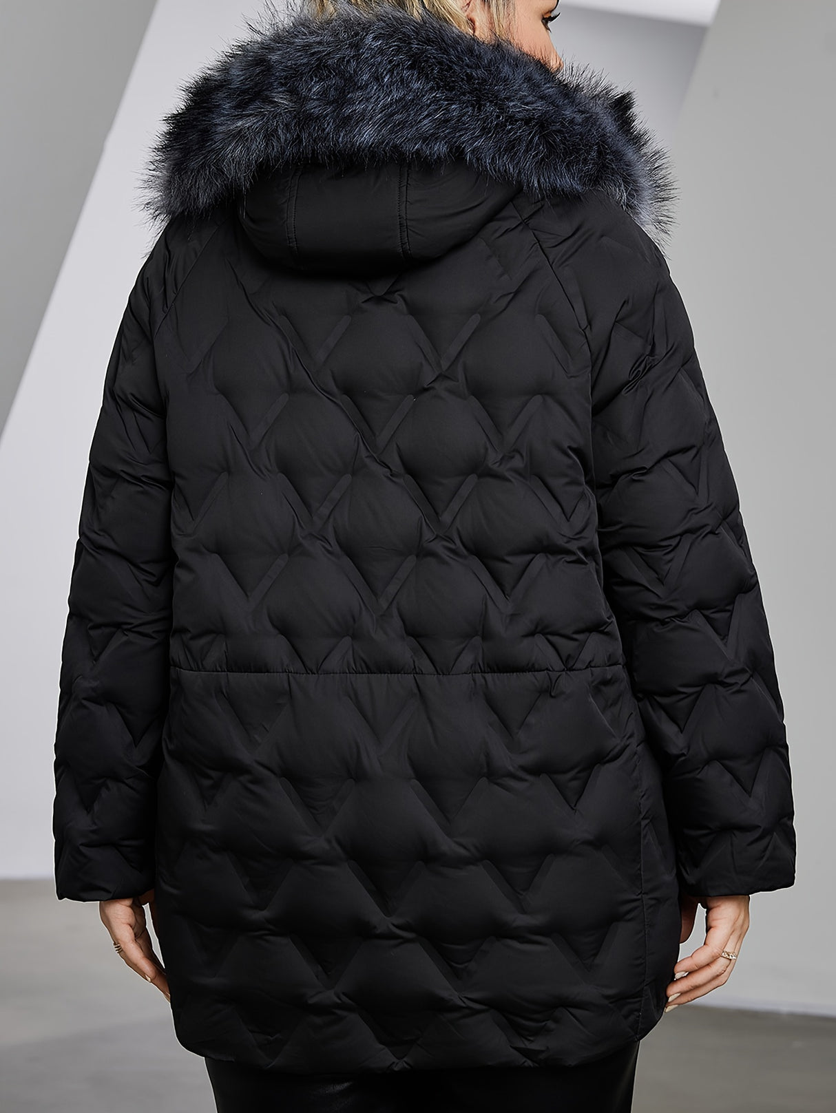 Chic Plus Size Quilted Down Jacket with Faux Fur Collar Provain Shop