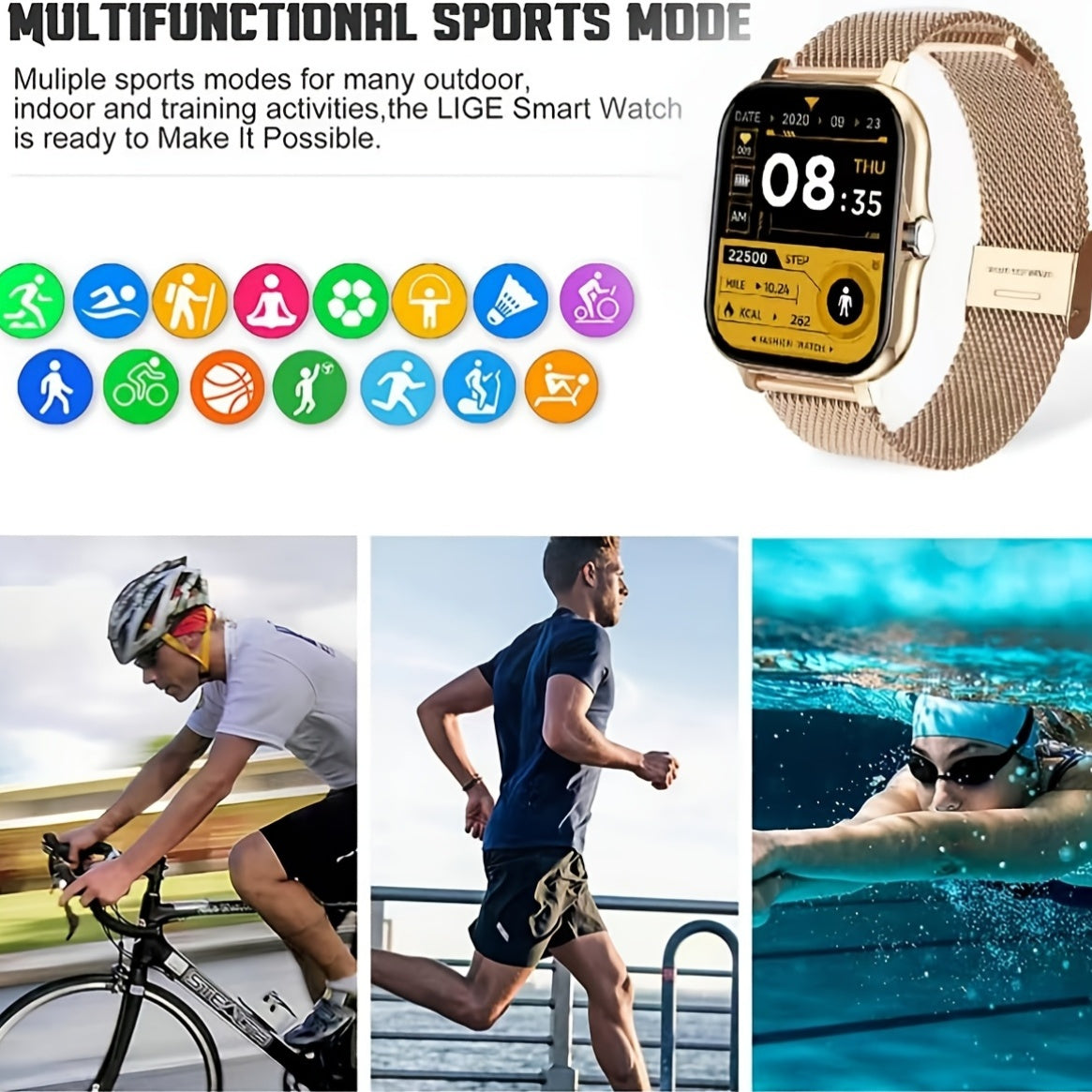 Stylish 180mAh Smartwatch Wireless Calls Sport Modes Music Control Provain Shop