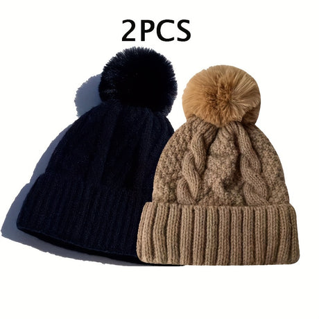 2Pack Womens Plush Lined Knit Beanies  Cozy Fall Essentials Provain Shop