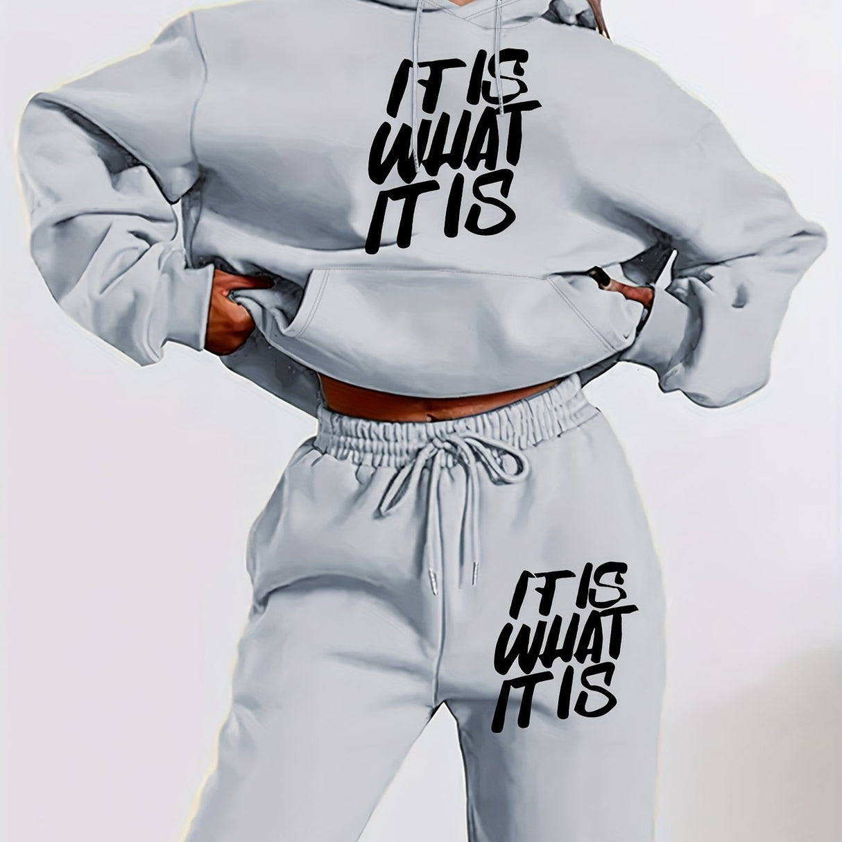 Women's Casual Hoodie & Jogger Set - Geometric Print, Long Sleeve with Kangaroo Pocket, Polyester Blend, Machine Washable - Perfect for Fall/Winter Provain Shop