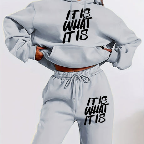 Women's Casual Hoodie & Jogger Set - Geometric Print, Long Sleeve with Kangaroo Pocket, Polyester Blend, Machine Washable - Perfect for Fall/Winter Provain Shop