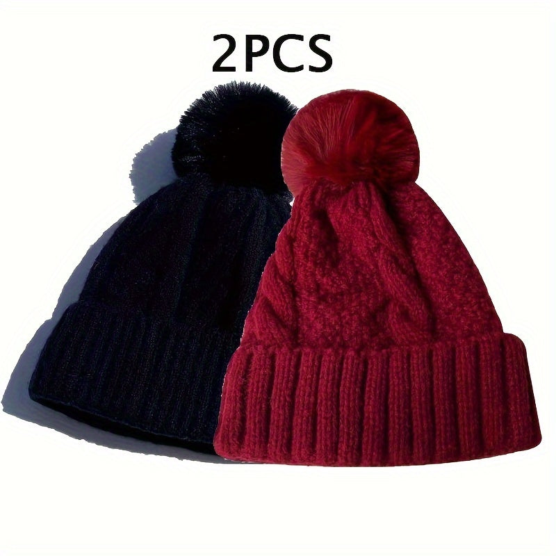 2Pack Womens Plush Lined Knit Beanies  Cozy Fall Essentials Provain Shop
