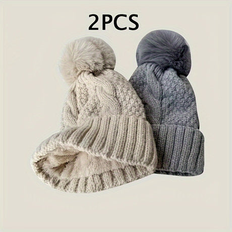 2Pack Womens Plush Lined Knit Beanies  Cozy Fall Essentials Provain Shop