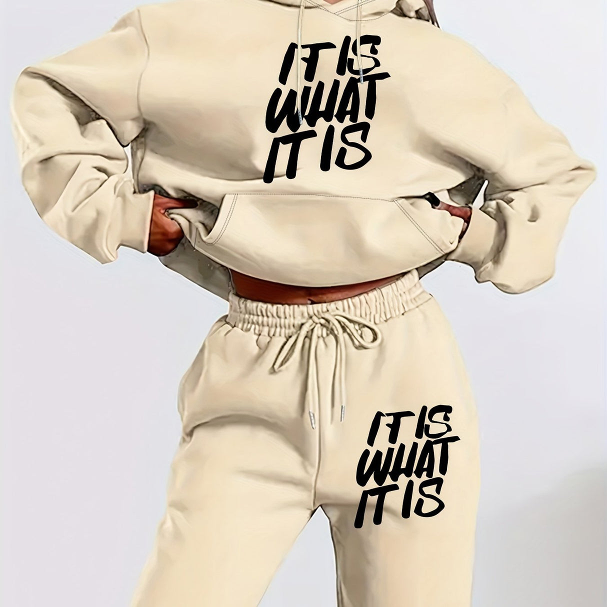 Women's Casual Hoodie & Jogger Set - Geometric Print, Long Sleeve with Kangaroo Pocket, Polyester Blend, Machine Washable - Perfect for Fall/Winter Provain Shop