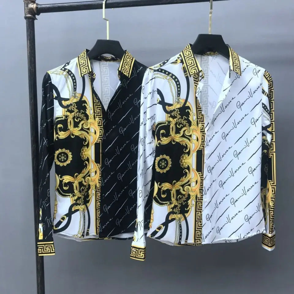 Retro Royal Court Print Long Sleeve Shirt for Men Provain Shop