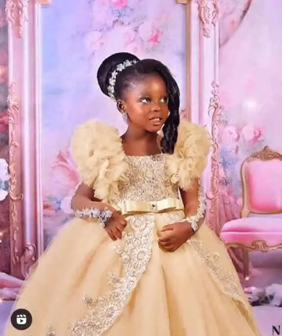 Peach Pink Lace Flower Girl Birthday Party Dress Ball Gown Provain Shop