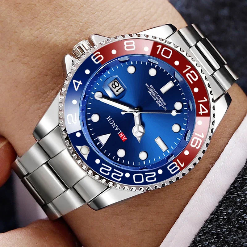 Classic Stainless Steel Dive Watch RedBlue Calendar Quartz Provain Shop