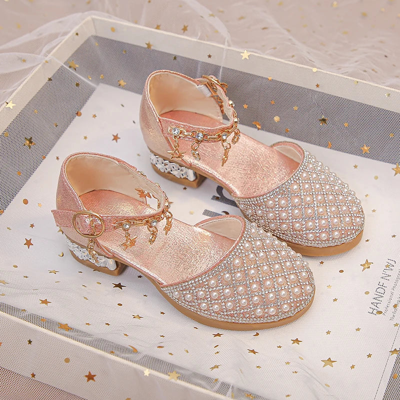 Sparkling Rhinestone Princess Kids Leather Party Heels Provain Shop