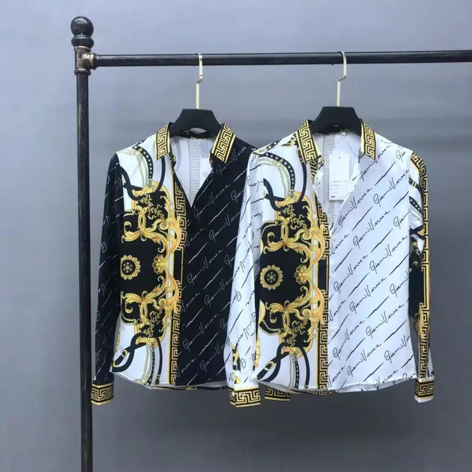 Retro Royal Court Print Long Sleeve Shirt for Men Provain Shop