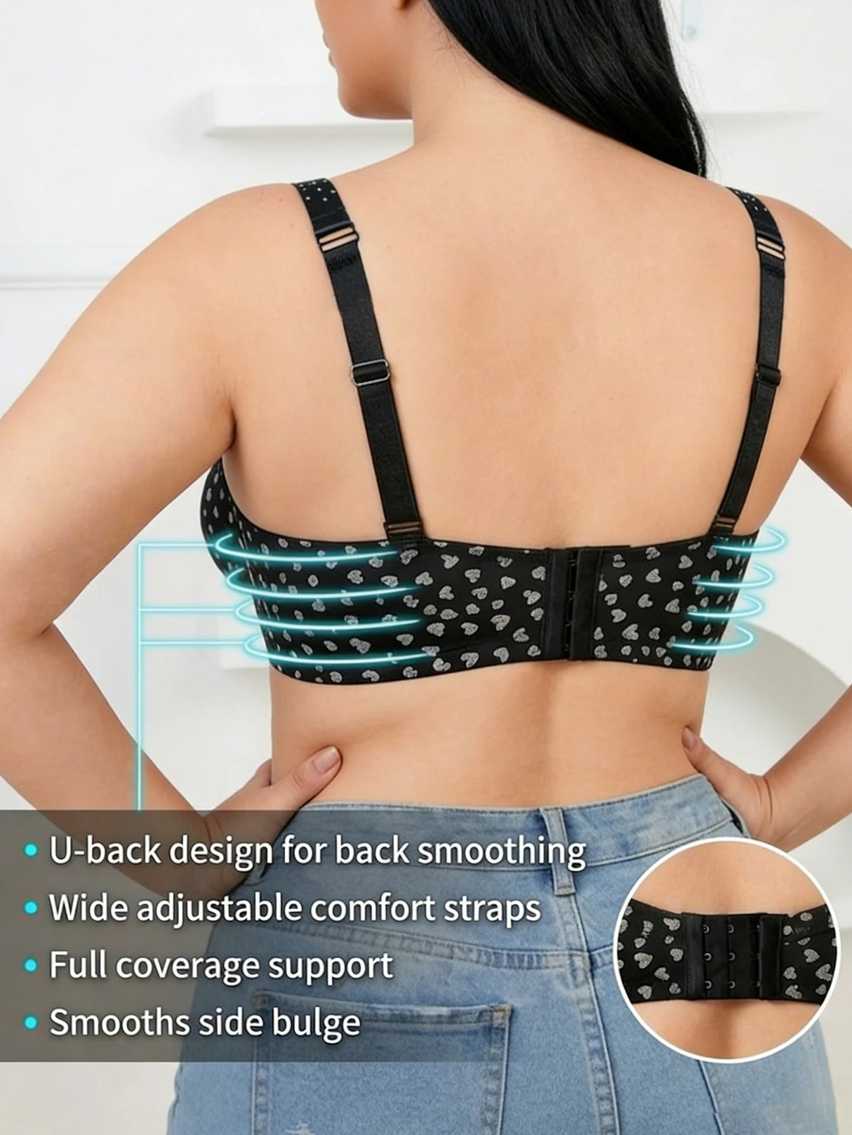 Chic Plus Size Heart PushUp Bra with Rhinestones Provain Shop