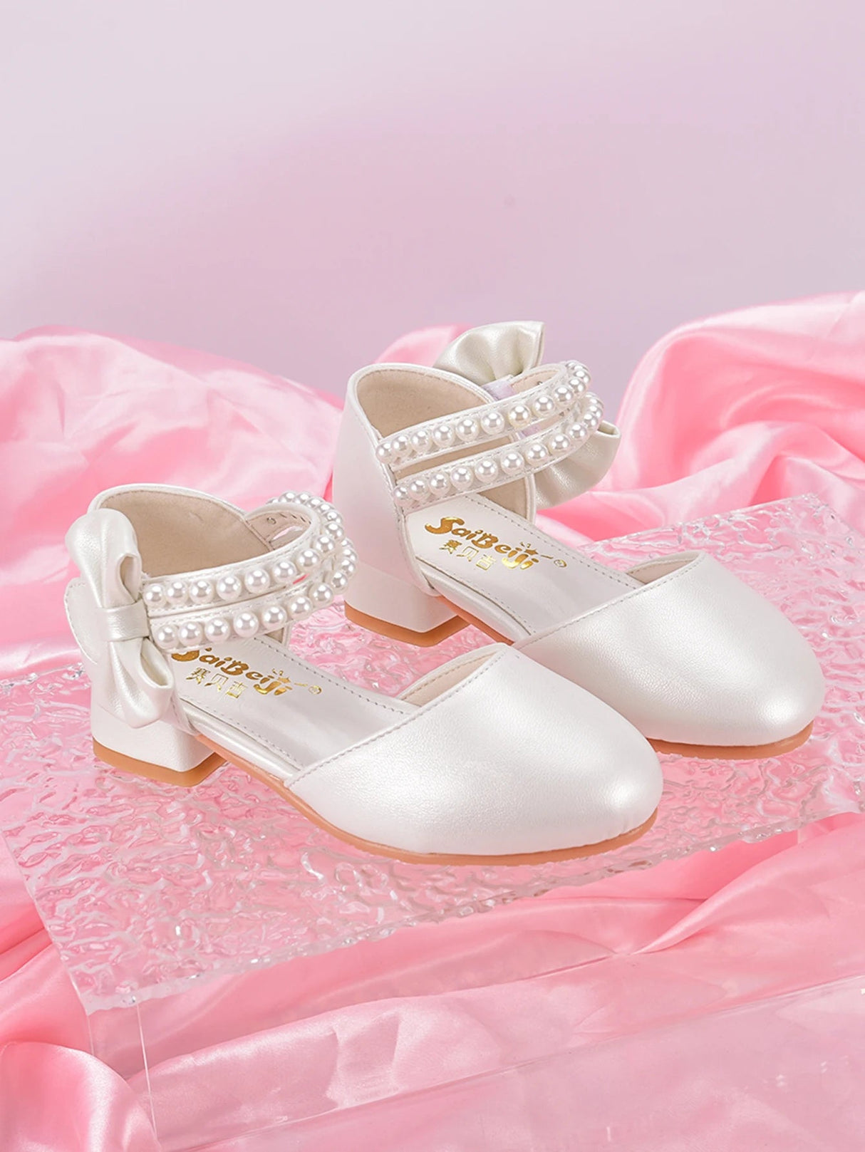 Sparkle Princess White Heels with Pearls for Girls Provain Shop