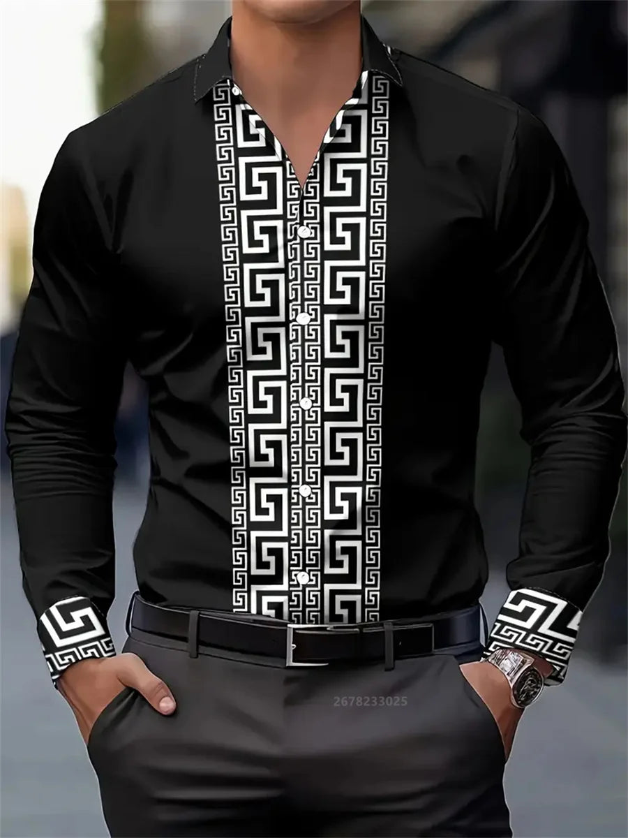 Fashionable Patterned Lapel ButtonDown LongSleeve Shirt Provain Shop
