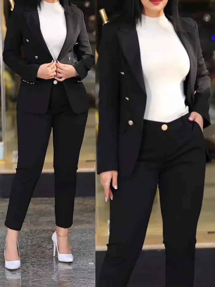 Womens Double Breasted Suit Trouser TwoPiece Set Provain Shop