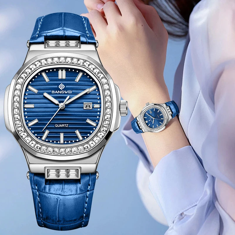 Elegant Retro Diamond Leather Quartz Watch for Women Provain Shop