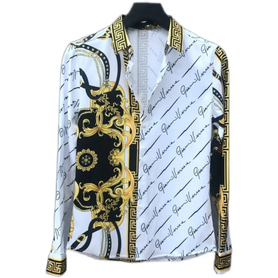 Retro Royal Court Print Long Sleeve Shirt for Men Provain Shop