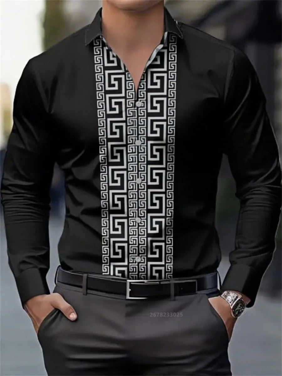 Fashionable Patterned Lapel ButtonDown LongSleeve Shirt Provain Shop