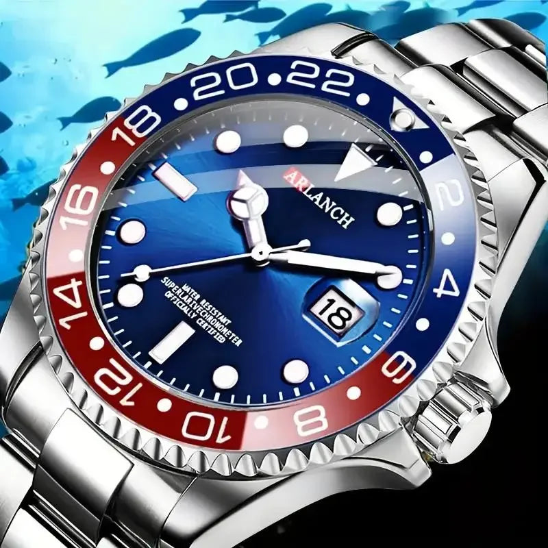 Classic Stainless Steel Dive Watch RedBlue Calendar Quartz Provain Shop