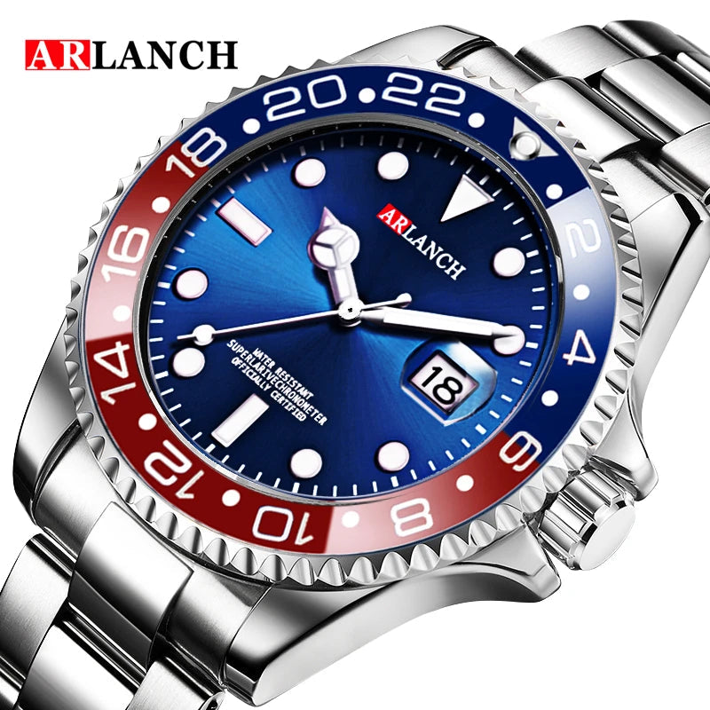 Classic Stainless Steel Dive Watch RedBlue Calendar Quartz Provain Shop