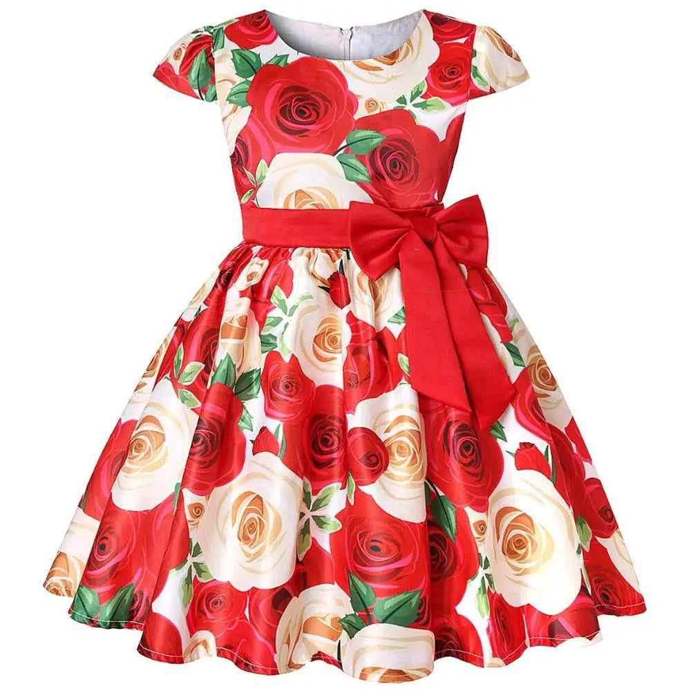 Rose Print Satin Princess Dress for Girls Provain Shop