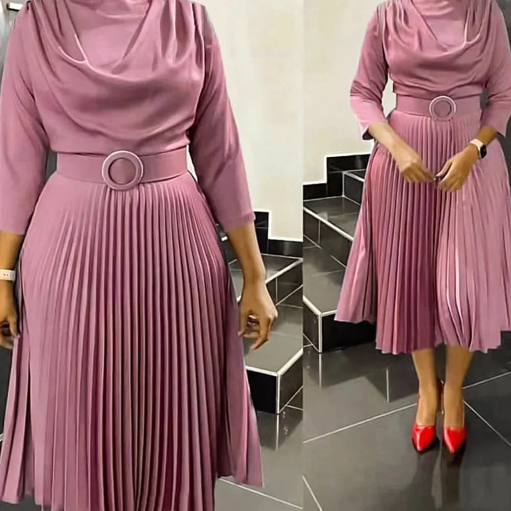Chic Autumn Plus Size Pleated Midi Dress Provain Shop