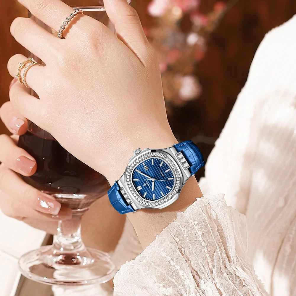 Elegant Retro Diamond Leather Quartz Watch for Women Provain Shop