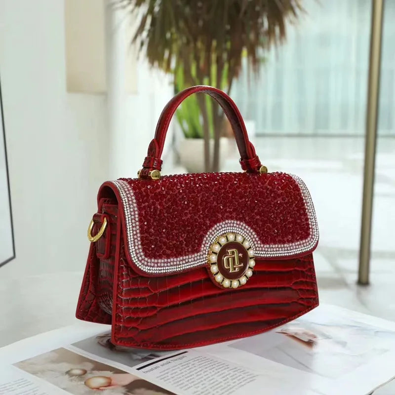 2025 Luxury Diamond Pearl Alligator Bridal Wedding Shoulder Bag Provain Shop