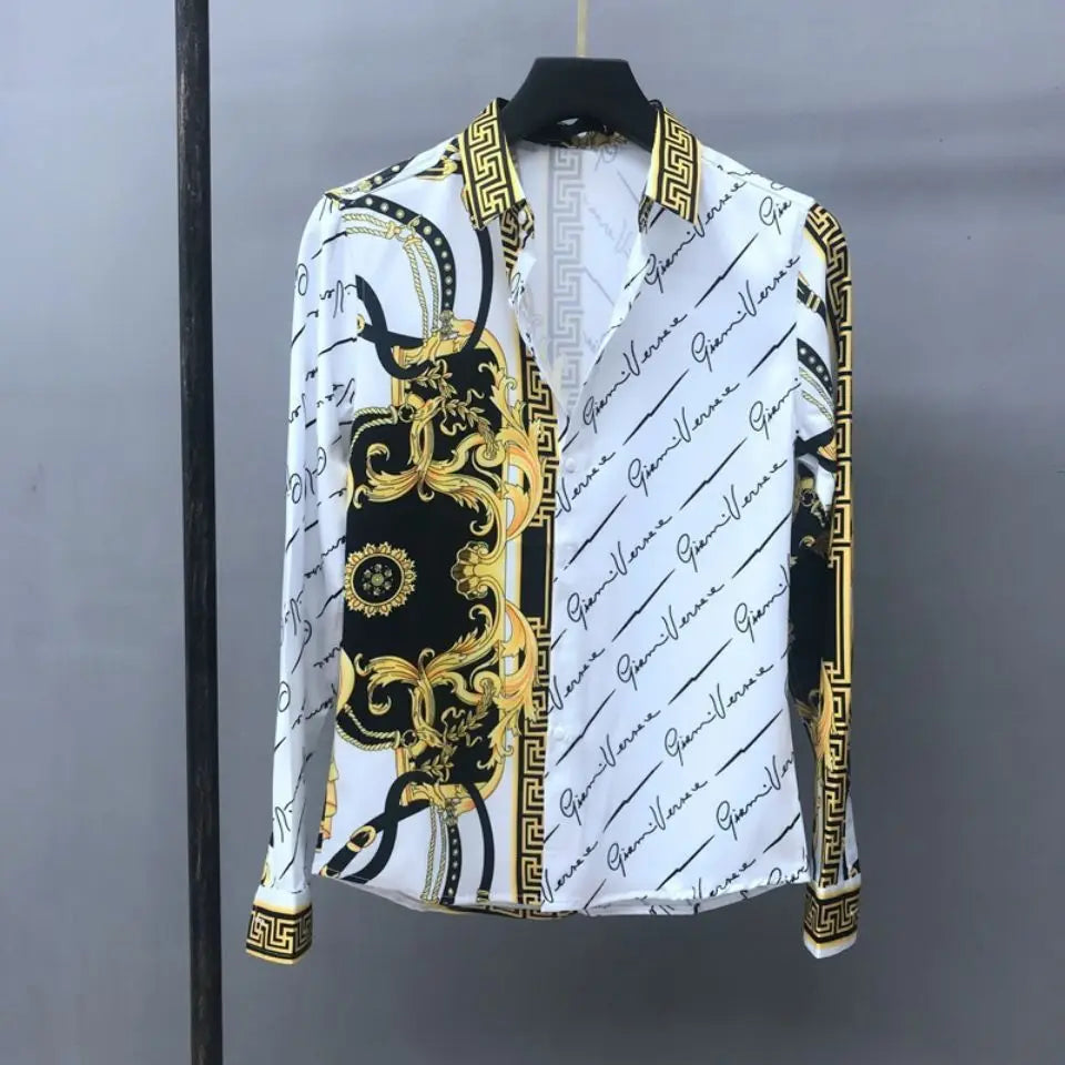 Retro Royal Court Print Long Sleeve Shirt for Men Provain Shop