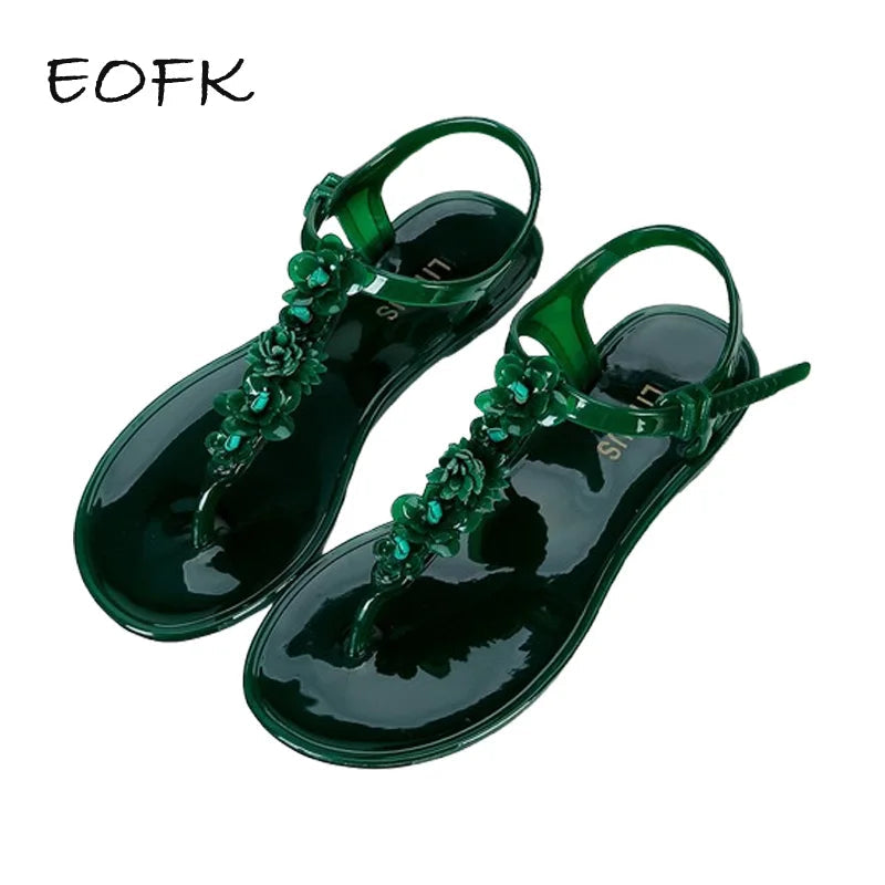 Comfortable Womens Floral Summer Beach Jelly Thong Slides Provain Shop
