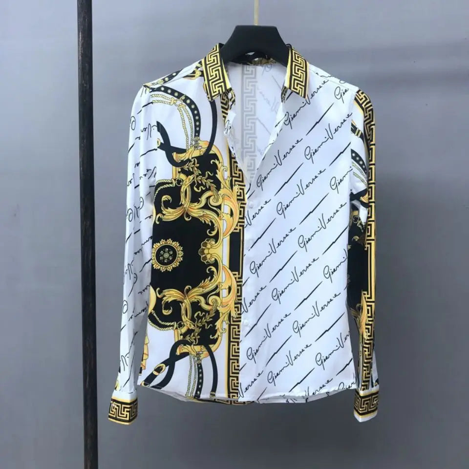 Retro Royal Court Print Long Sleeve Shirt for Men Provain Shop