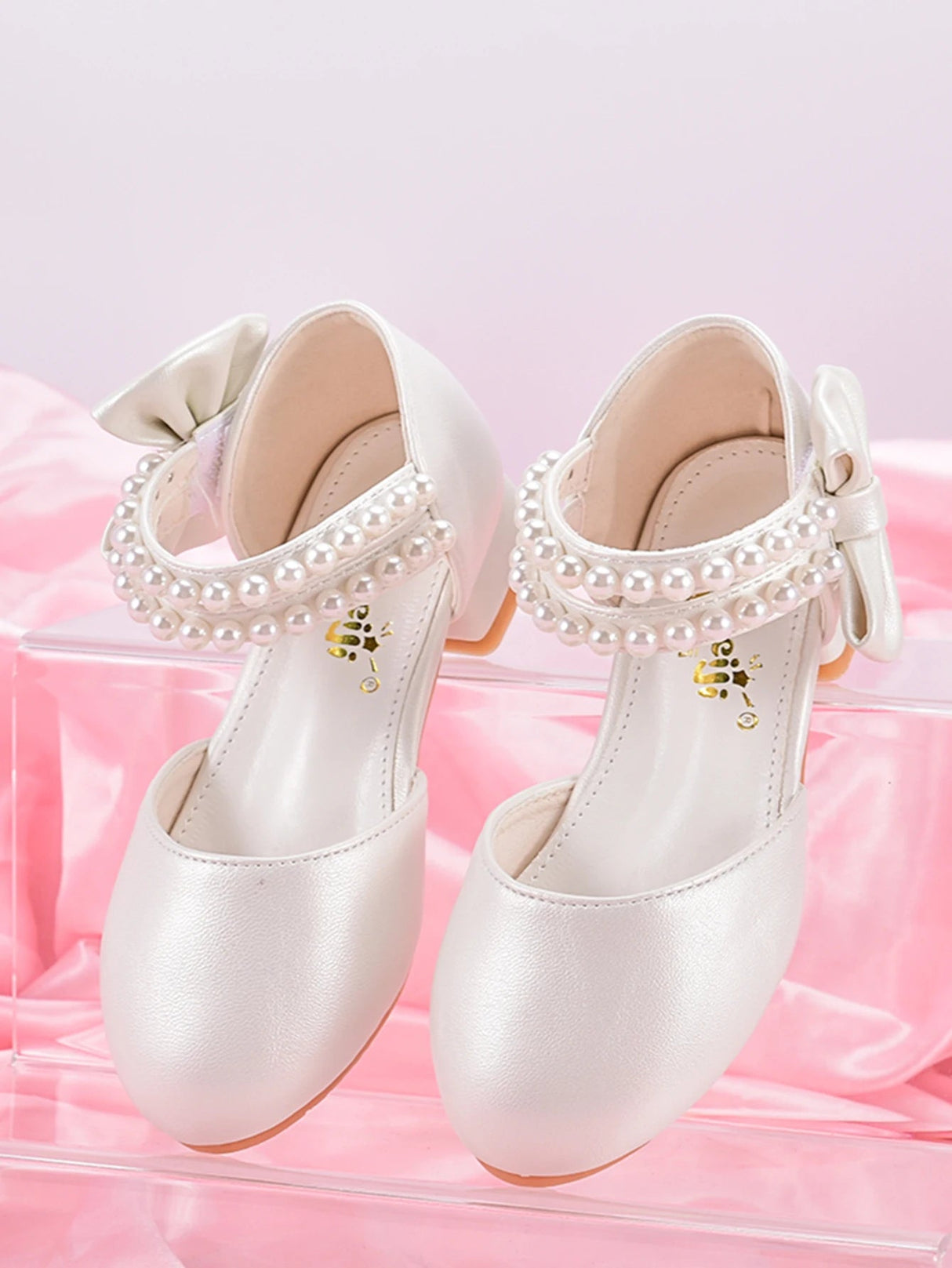 Sparkle Princess White Heels with Pearls for Girls Provain Shop