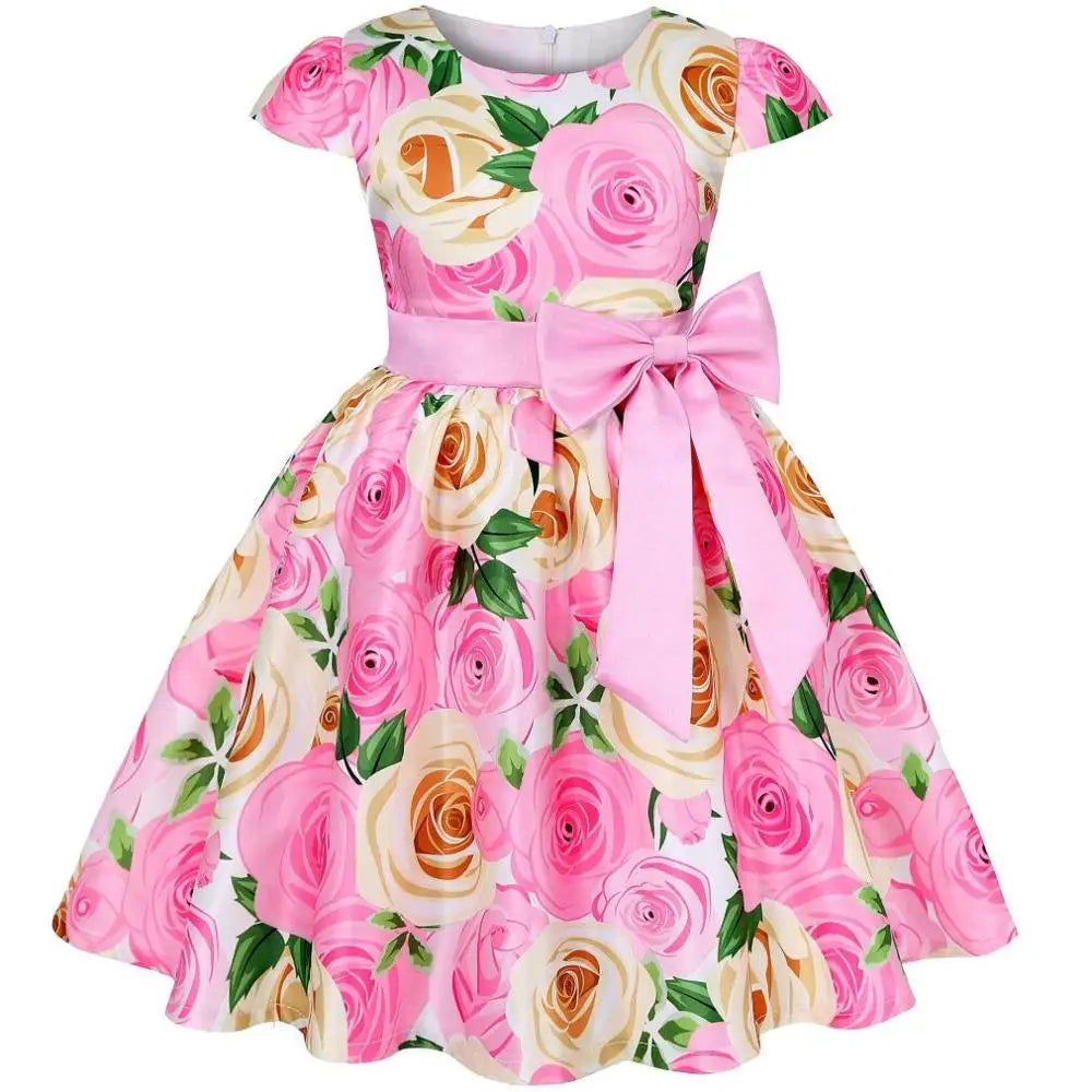 Rose Print Satin Princess Dress for Girls Provain Shop
