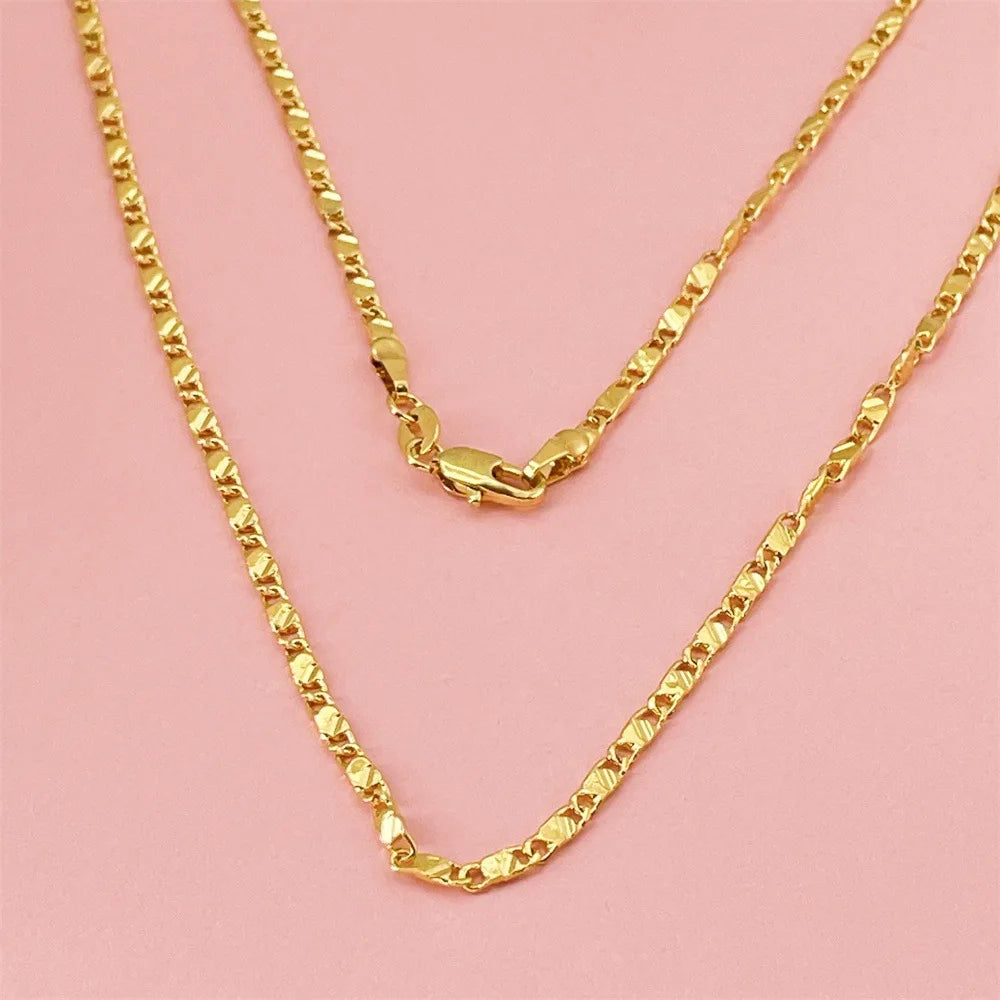 24K Pure Gold 2mm Flat Chain Luxury for Him Her Provain Shop