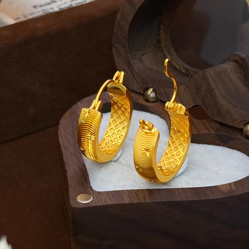 luxury real gold jewelry 24k certifid sparkling starry cat's eye earrings ins style 999 pure gold versatile earrings earrings Provain Shop