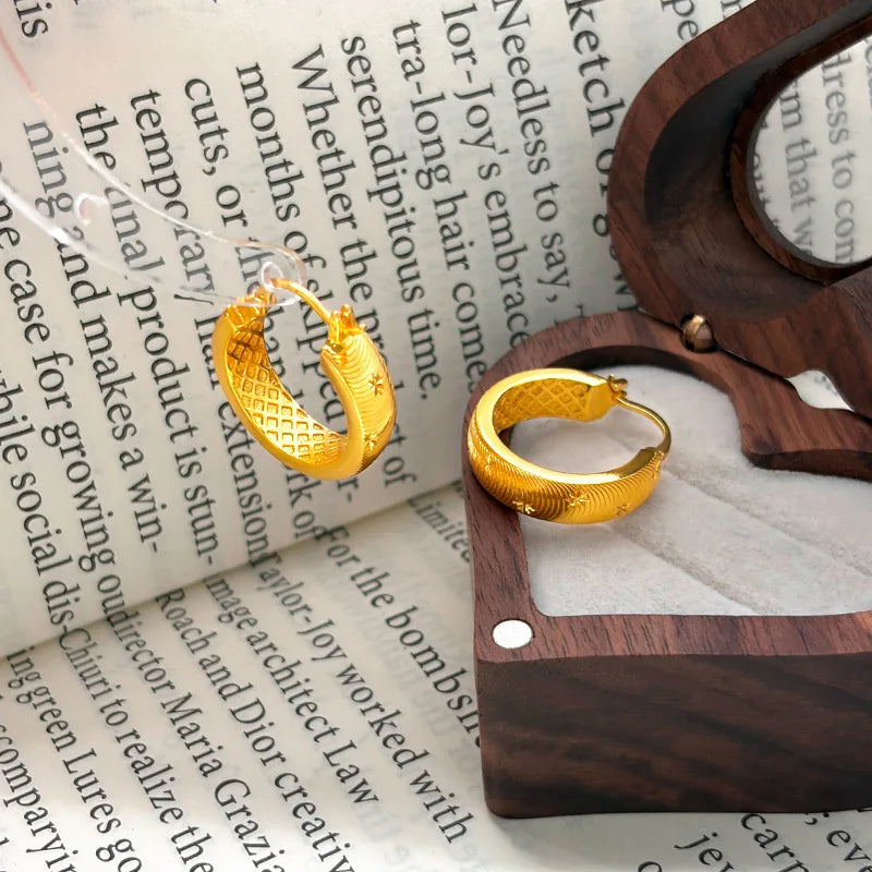 luxury real gold jewelry 24k certifid sparkling starry cat's eye earrings ins style 999 pure gold versatile earrings earrings Provain Shop