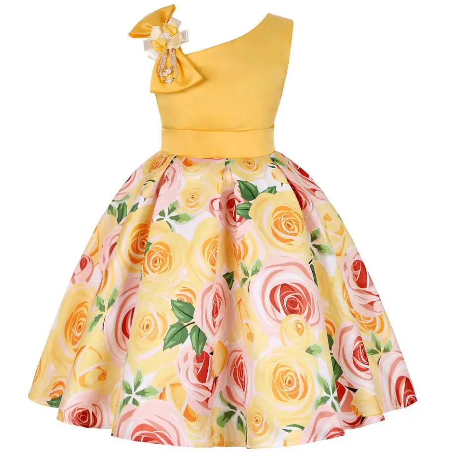 Rose Print Satin Princess Dress for Girls Provain Shop