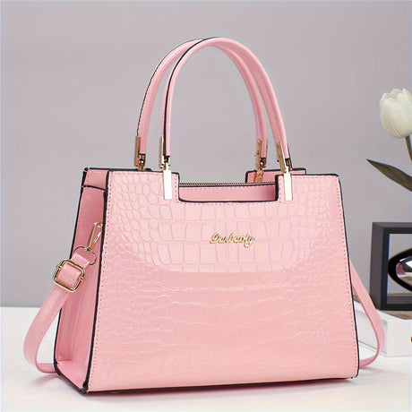 Elegant SolidColor Womens Handbag with Crocodile Pattern Provain Shop