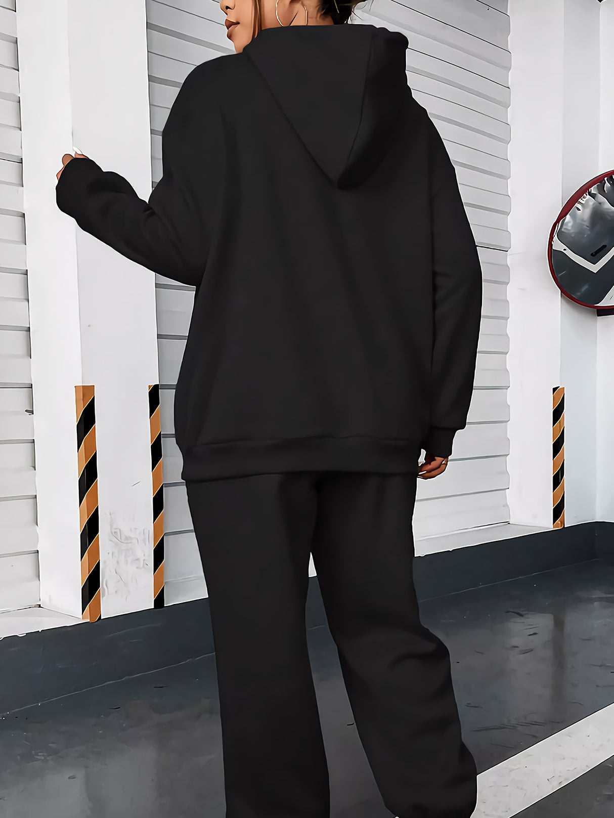 Women's Casual Hoodie & Jogger Set - Geometric Print, Long Sleeve with Kangaroo Pocket, Polyester Blend, Machine Washable - Perfect for Fall/Winter Provain Shop