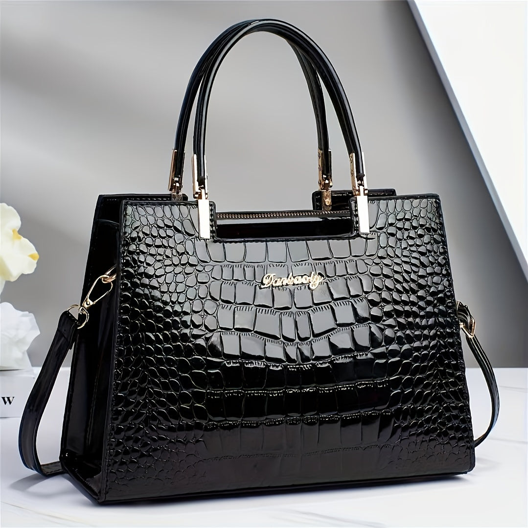 Elegant SolidColor Womens Handbag with Crocodile Pattern Provain Shop