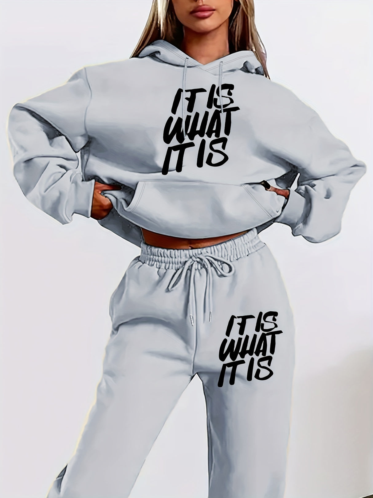 Women's Casual Hoodie & Jogger Set - Geometric Print, Long Sleeve with Kangaroo Pocket, Polyester Blend, Machine Washable - Perfect for Fall/Winter Provain Shop