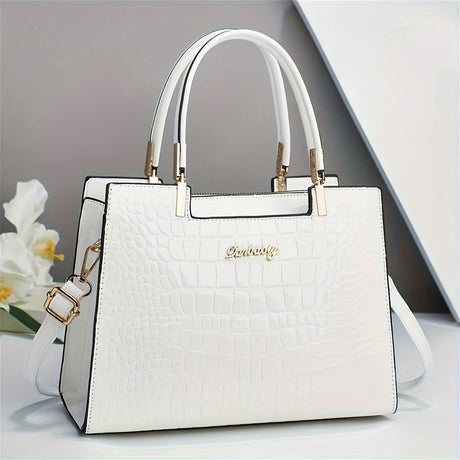 Elegant SolidColor Womens Handbag with Crocodile Pattern Provain Shop