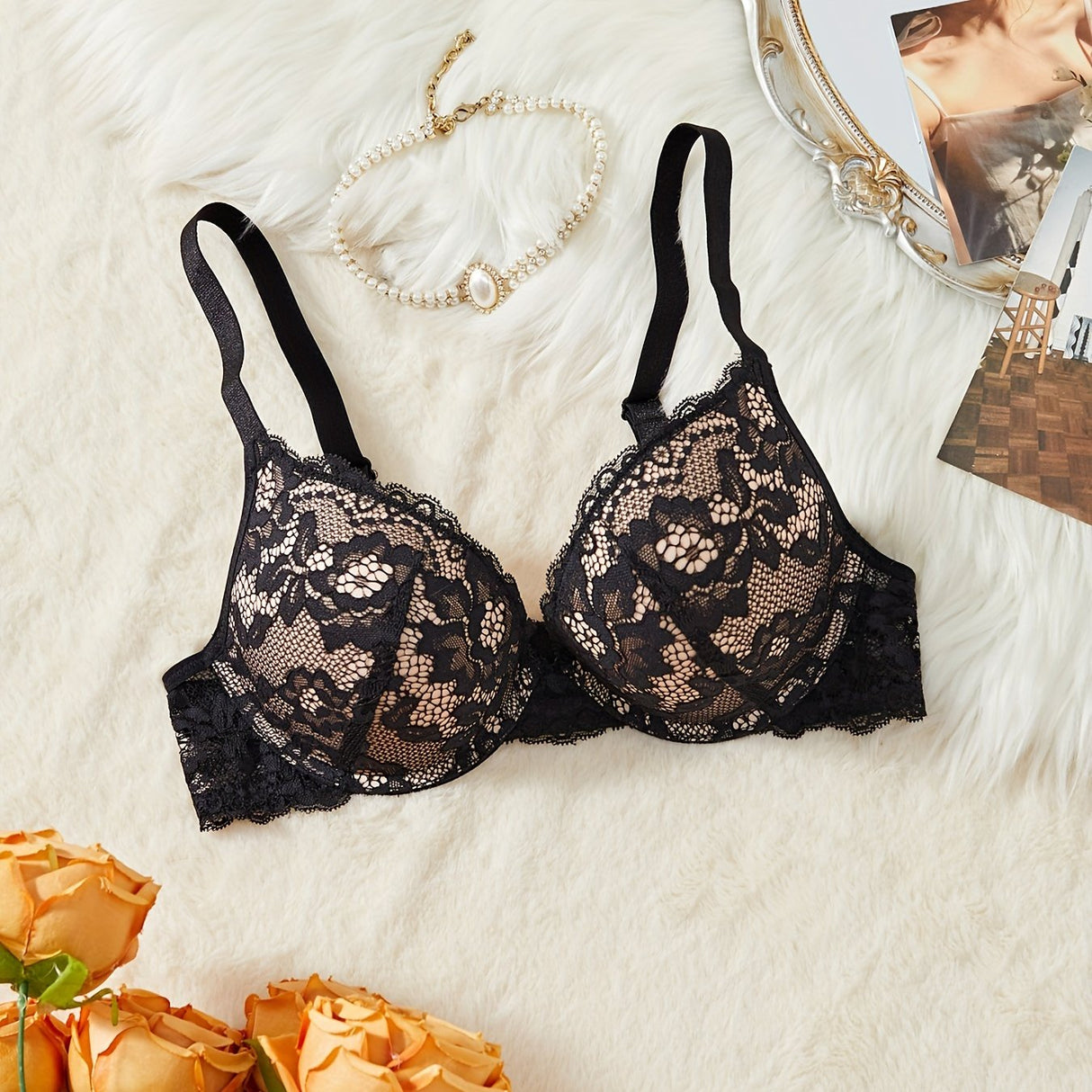 Elegant Lace PushUp Bra with Floral Knit Underwire Provain Shop