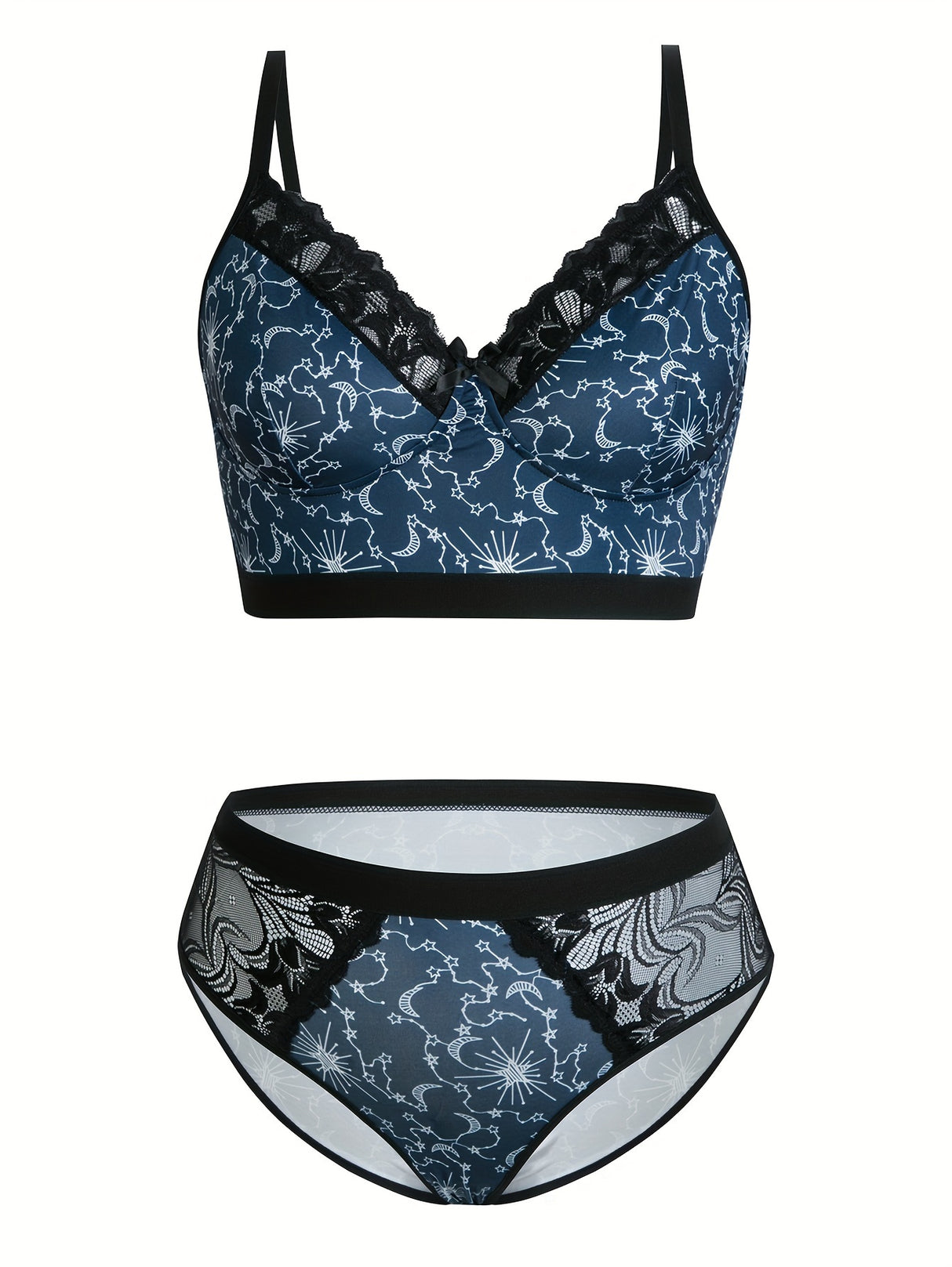 Womens Plus Size Moon Print Lace Lingerie Set Provain Shop