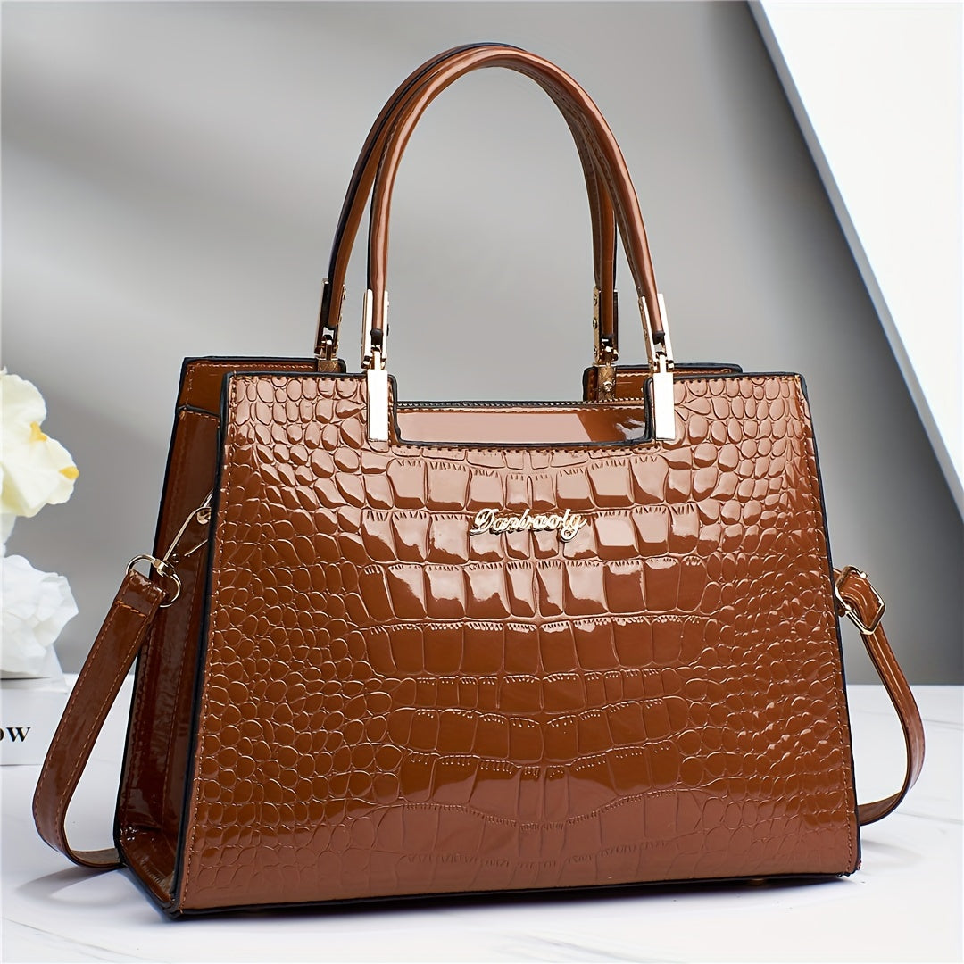 Elegant SolidColor Womens Handbag with Crocodile Pattern Provain Shop
